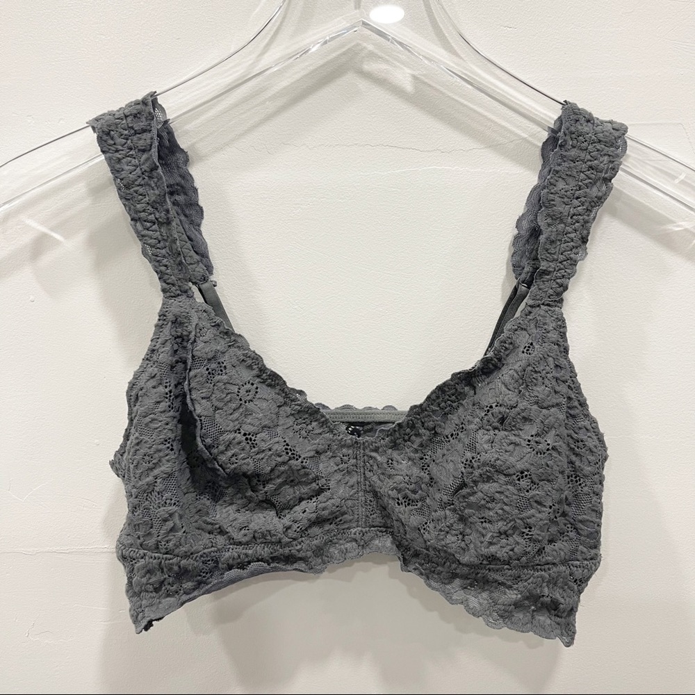Aerie Lace Bralette Grey Adjustable Strap Medium Intimate